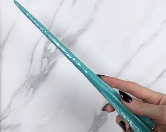 Teal Pastel, with Glitter and Jewels, Star Design, Handmade Magic Wand