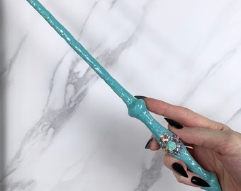 Teal Pastel, with Glitter and Jewels, Stiletto Design, Handmade Magic Wand
