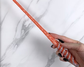 Coral Pastel, with Glitter and Jewels, Twist Design, Handmade Magic Wand