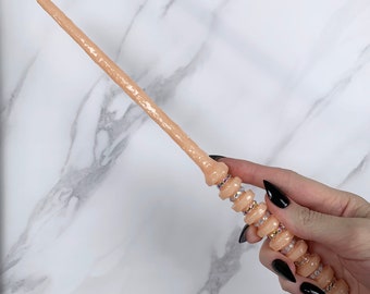 Peach Pastel, with Glitter and Jewels, Orbit Design, Handmade Magic Wand