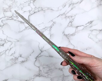 Translucent Grey, Iridescent, Star Design, Handmade Magic Wand