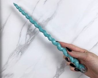 Teal Pastel, with Glitter and Jewels, Unicorn Design, Handmade Magic Wand