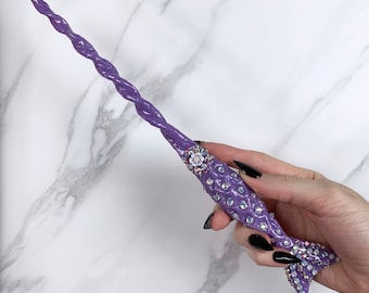 Purple Pastel, with Glitter and Jewels, Mertail Design, Handmade Magic Wand