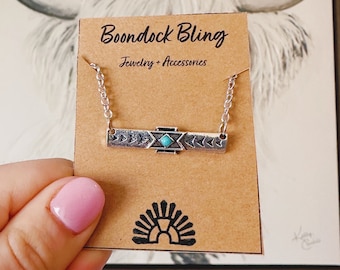 Turquoise Stamped Western Bar Necklace | howdy rodeo nashville punchy Southwestern Jewelry Western