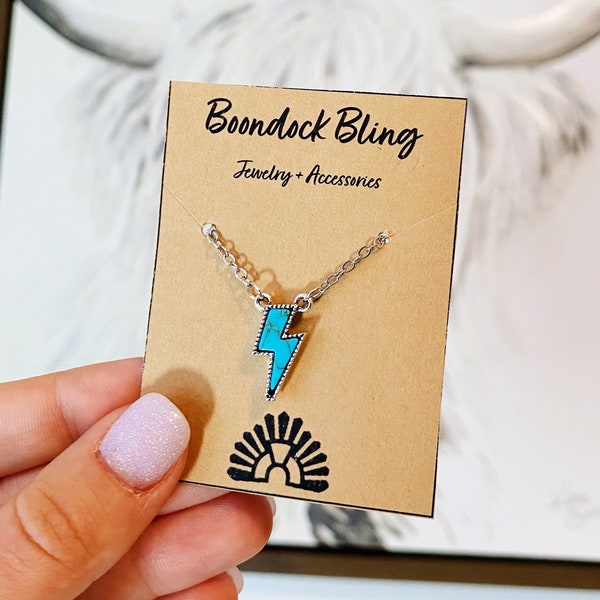 TURQUOISE LIGHTNING BOLT Necklace | western jewelry, southwestern aztec charm necklace, punchy rodeo jewelry