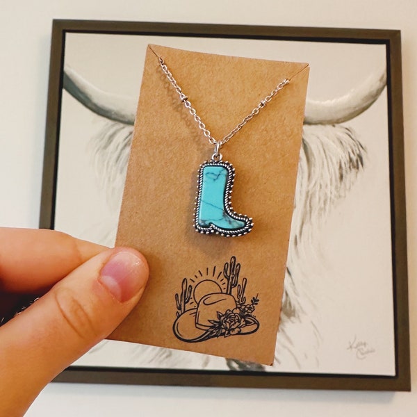 Turquoise Cowboy Boot Necklace | howdy rodeo nashville punchy Southwestern Jewelry Western