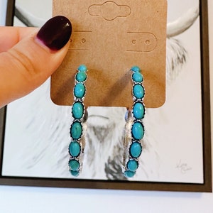 Turquoise Hoop Earrings | Western jewelry Turquoise earrings Western gift idea