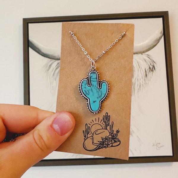 Turquoise Cactus Necklace | howdy rodeo nashville punchy Southwestern Jewelry Western