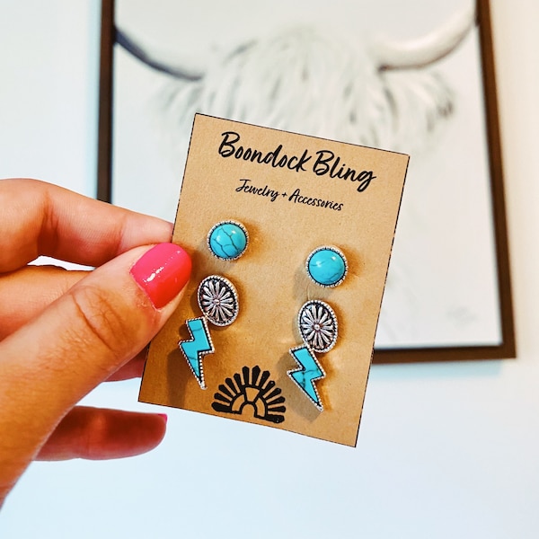 TURQUOISE STUD EARRINGS bolt color Stone Earrings Earring | turquoise silver southwestern jewelry earrings jewelry Thunder bolt