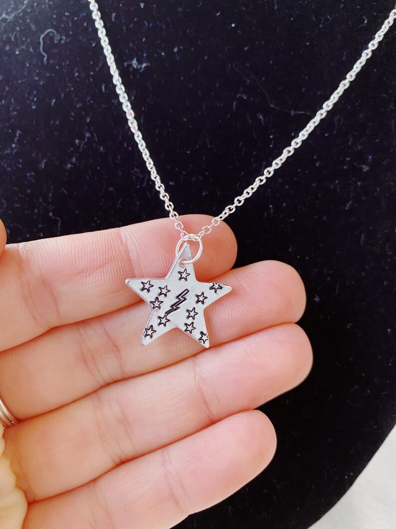 Star Necklace Metal Stamp Necklace Stormy Night Necklace