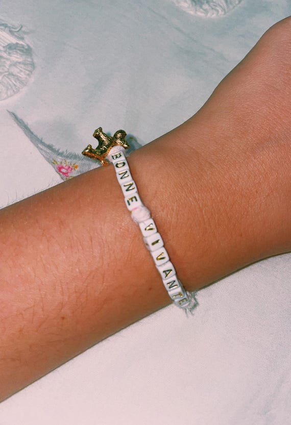 Ribbon Charm Bracelet - Gold Square Beads - Custom