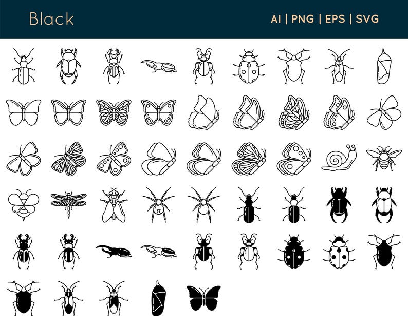 Bug Icons | Digital Download | for Design and Web | Ai Eps Png and Svg ...