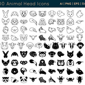 Iconos de cabeza de animal / Descarga digital / para diseño y web / archivos ai eps png y svg