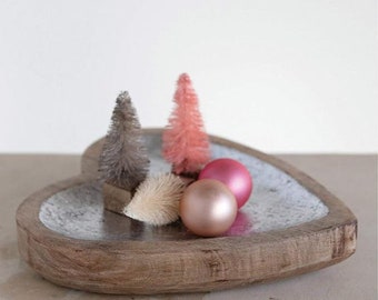 Heart Shaped Carved Wood Bowl with Silver Lining