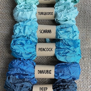 SINGLE TEALS - Rayon Crinkle Ribbon Binding - Shades of TEAL - 5 yards each individually wrapped 65 + Colors