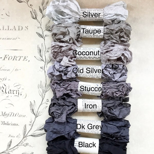 ASST GREY - Rayon Crinkle Ribbon Binding - Shades of GREY - 5 yards each individually wrapped 80+ Colors