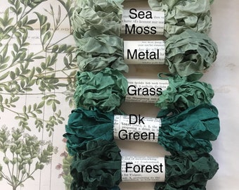 ASST GREEN Rayon Crinkle Ribbon Binding - Shades of GREEN - 5 yards each individually wrapped 80+ Colors