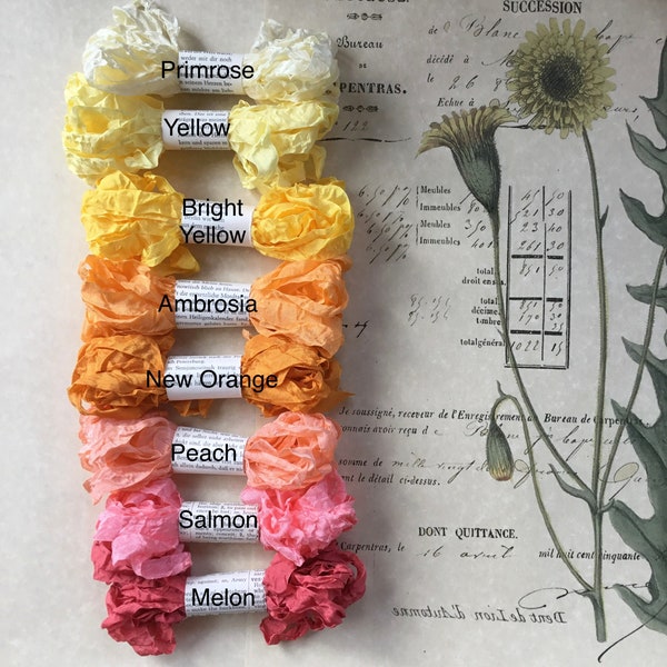 ASST YELLOW/PEACH - Rayon Crinkle Ribbon Binding - Shades  of Yellow/Peach  - 5 yards each individually wrapped 80+ Colors