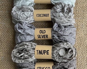 ASST GREY - Rayon Crinkle Ribbon Binding - Shades of GREY - 5 yards each individually wrapped 65+ Colors