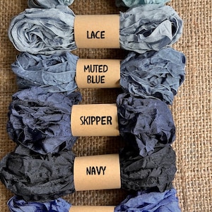 ASST BLUE - Cinta de rayón arrugada para encuadernar, 5 yardas cada una, envuelta individualmente, más de 80 colores