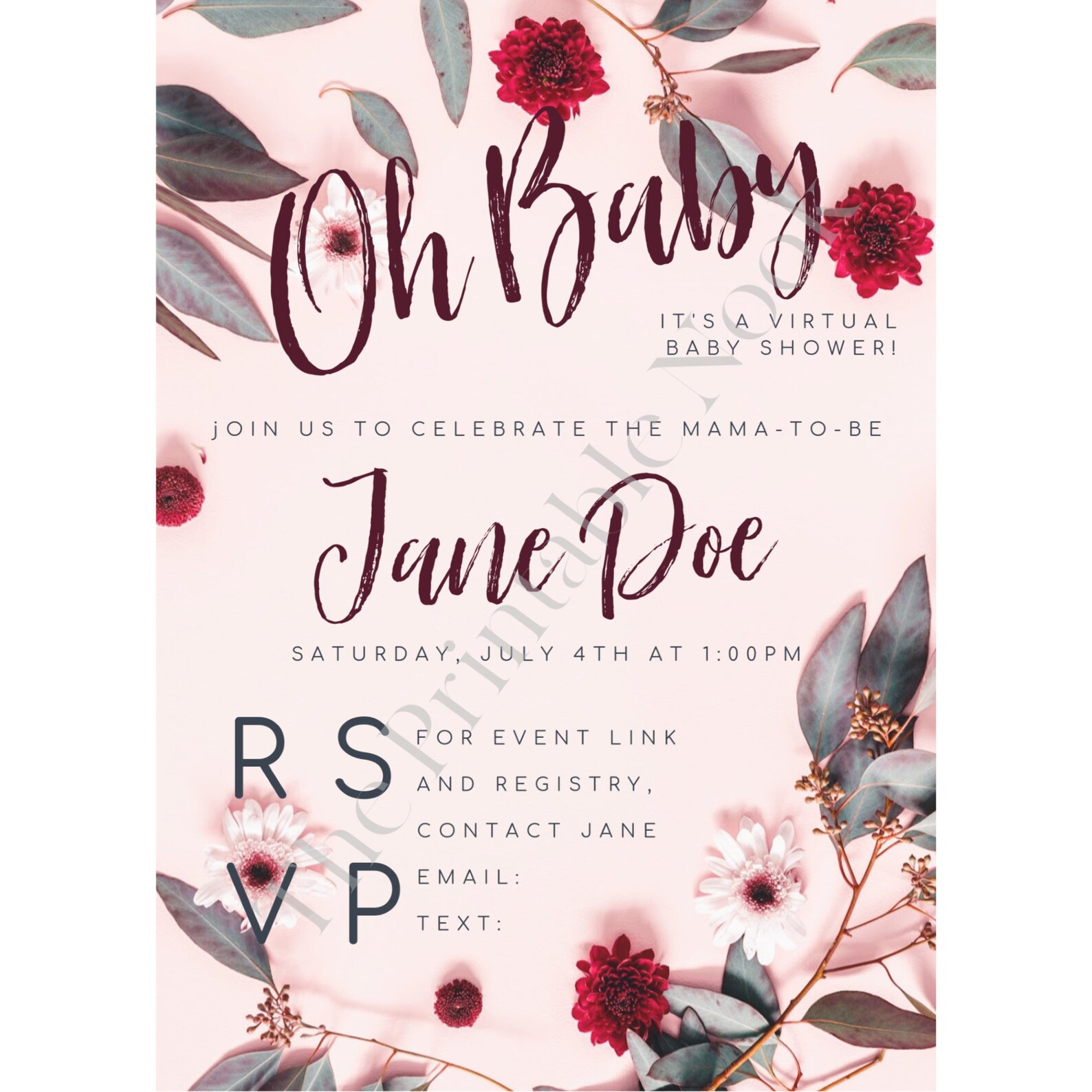 Virtual Baby Shower Invitation Custom Digital Download Etsy