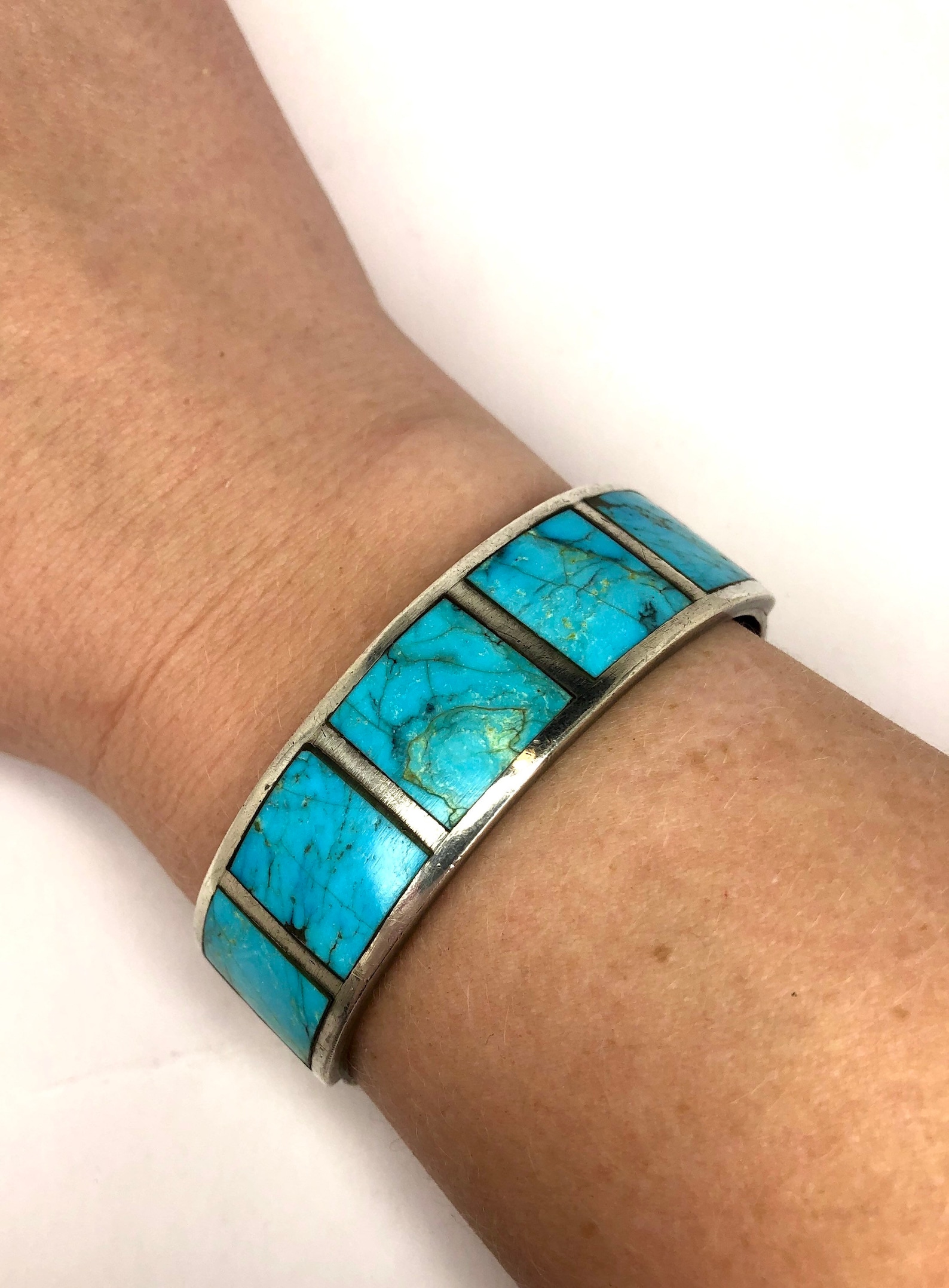 Sterling Silver & Five Inlay Turquoise Stones Cuff Bracelet Etsy