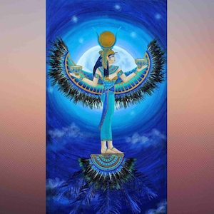 FEATHERED HATHOR - Descarga digital instantánea - Arte mural imprimible, Impresiones digitales egipcias, Decoración de pared egipcia, Hathor Print, Arte egipcio