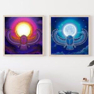 MOON & SUN SCARAB Pair - 2 x Digital Downloads - Egyptian Printable Wall Art Set of 2 prints, His and her prints, Egyptian Home Decor