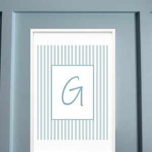 Arte de pared con la inicial G, inicial para habitación de bebé niño, inicial a rayas