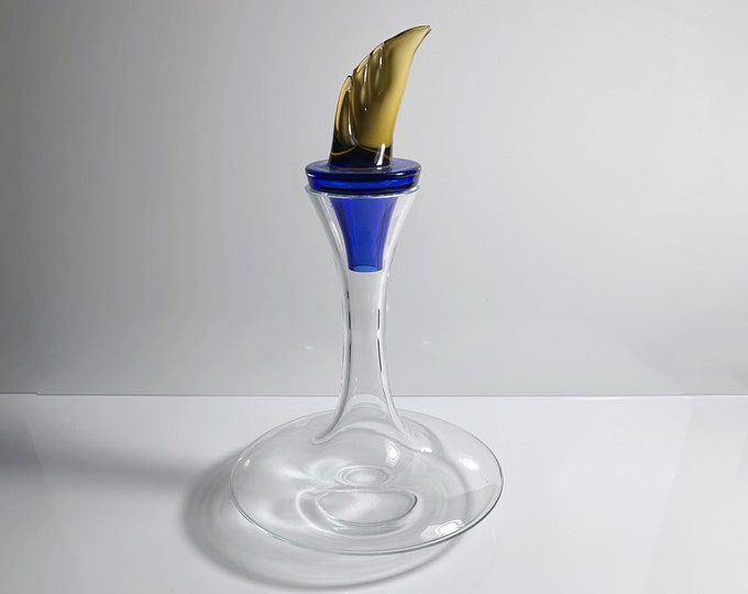 Vintage Ajeto Wine Decanter Czech Glass Postmodern Cobalt Ultramarine Blue CZ Bohemia Carafe Red Wine White Wine y2K Murano Memphis