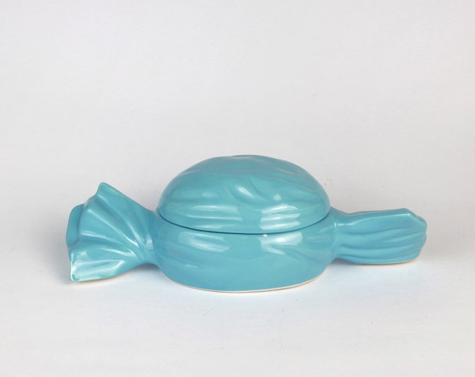 Vintage Ceramic Lidded Jar Bonbon Candy Sweets 80s 90s Blue Pastel Kawaii