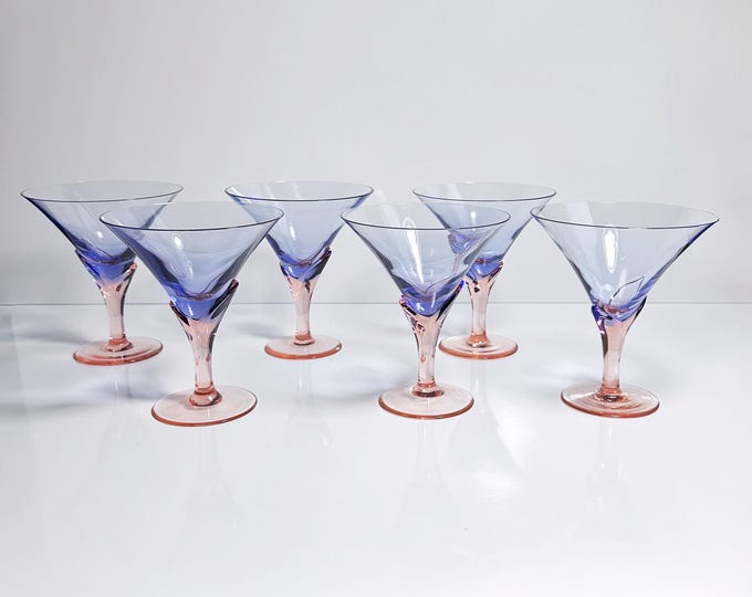 6x Vintage Christinenhütte 1980s Champagne Dessert Glasses Model Vogue Violet Pink Art Deco Postmodern 80s 90s Germany