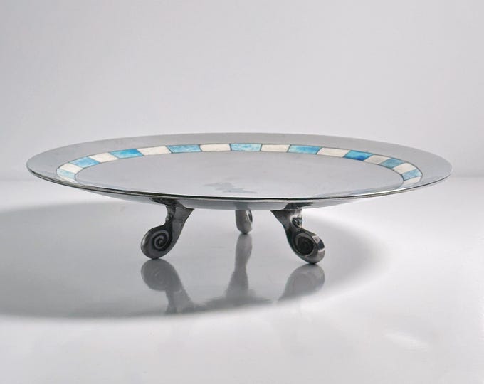 Indonesian Vintage Foot Bowl Mid Century with Inlays 1950s for Netherlands