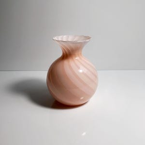 Vintage Murano Swirl Vase Pink Pink Glass Venice 1950 50s Mid Century White Pink Vetro Barovier Toso Tonelli Lattimo Filigrana