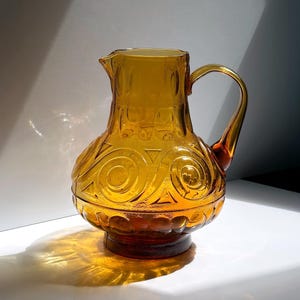 Italian Glass Carafe Yellow MCM Empoli Amber 1970s Pitcher Juice Carafe Water Carafe 1970 70s 70s Brutalist 1960 60s