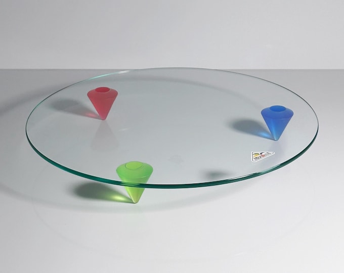 Vintage Postmodern Bowl Montana Dessert Glass Plate Red Blue Yellow Basic Shapes Memphis Milano Style 80s 90s Ettore Sottsass