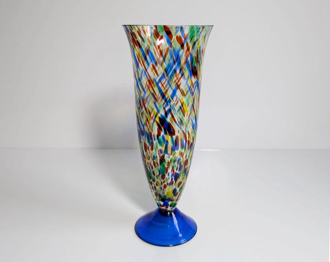 Vintage Murano Confetti Spray Glass Speckles Vase Glass Flower Vase Clown core Mid Century