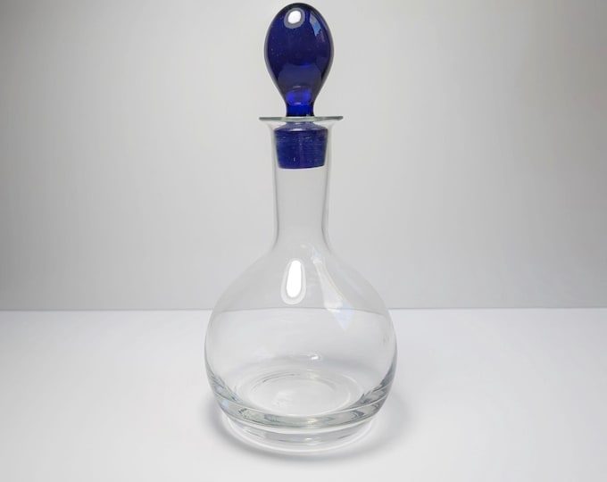 Vintage Decanter Carafe Glass Postmodern Cobalt Ultramarine Blue 90s Red Wine White Wine y2K Murano Memphis