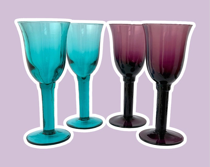 4 wine / water goblets turquoise violet vintage glasses goblets 80s 90s Gunther Lambert Corsica white wine red wine cup