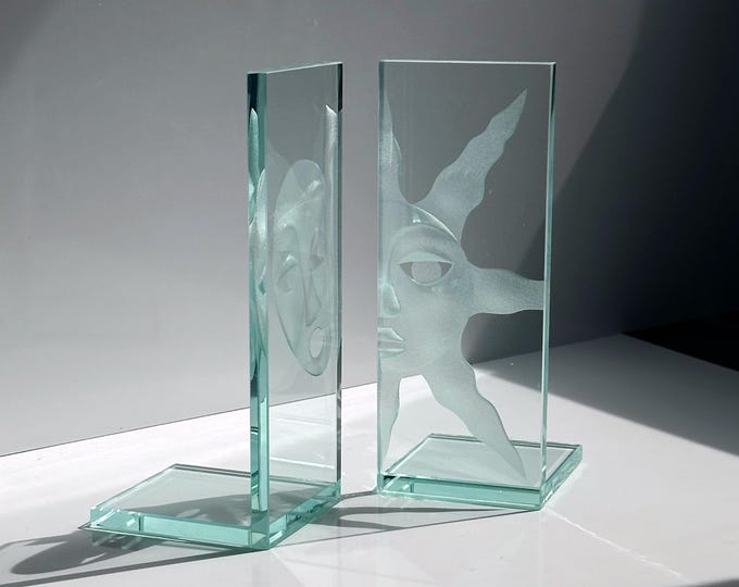 Vintage Glass Bookends Sun Moon 90s Whimsygoth Style