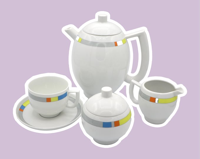 SET Vintage Arzberg Memphis Milano Coffee Pots City Modern Art Cafeteria Lutz Rabold 80s 90s Porcelain Postmodern Teapot Coffee Pot