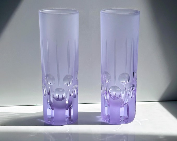 6 Vintage Drinking Glasses Alexandrite Glass Cut Space Age Italy Arnolfo di Cambio Sergio Asti Brutalist Longdrink 70s 60s