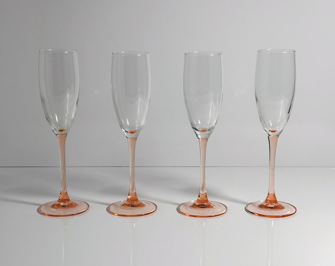 4 Vintage Luminarc Sparkling Wine Glasses 80s Pink Salmon Rosalin Goblet Art Deco Revival Champagne Postmodern Champagne
