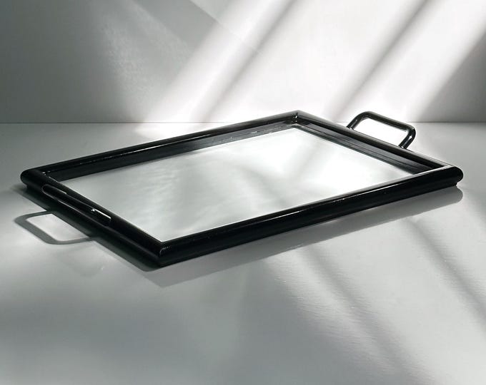 Italian tray 1980s vintage wood glass 80s serving tray Italian modern lacquered wood serving tray