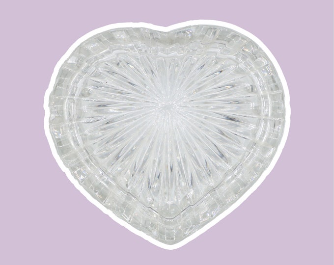 Vintage Bonboniere Crystal Glass Heart Gift Kawaii 80s 1980 Lidded Jar 80s Lead Crystal Box Art Deco Revival