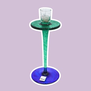 Vintage Glass Candle Holder Flirt Blue Green 80s 90s Memphis Milano Postmodern Candlestick Candlestick Ettore Sottsass