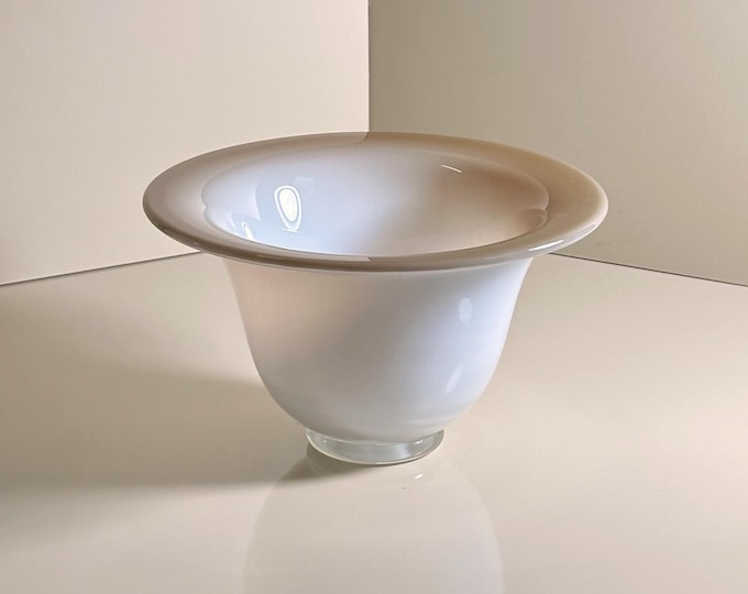 Italian Murano Opaline Glass Bowl Opalina Milk Glass Bowl Vase Mid Century 1950s Cream White Beige 50s