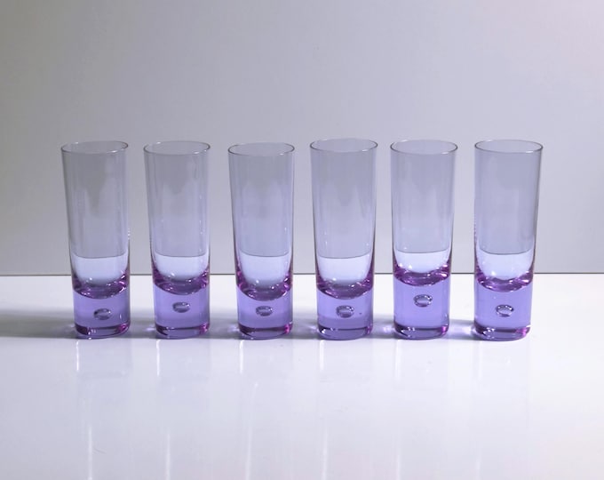 6 Vintage Drinking Glasses Alexandrite Long Drink Arnolfo di Cambio Sergio Asti Bubble Neodymium Italy 70s 60s Crystal Brutalist Pink