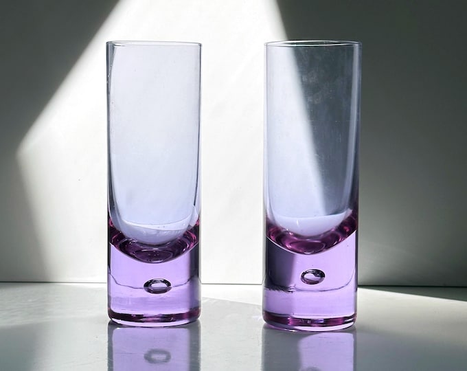 5 Vintage Drinking Glasses Alexandrite Glass Arnolfo di Cambio Sergio Asti Bubble Longdrink Neodymium Italy 70s 60s Crystal Brutalist Pink