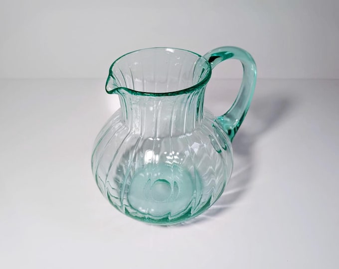 Vintage Glass Carafe Beryl Mint Green Turquoise Mid Century Murano Swirl Decanter Jug Uranium Vaseline Glass Modernist Juice Jug 1950s 50s 60s